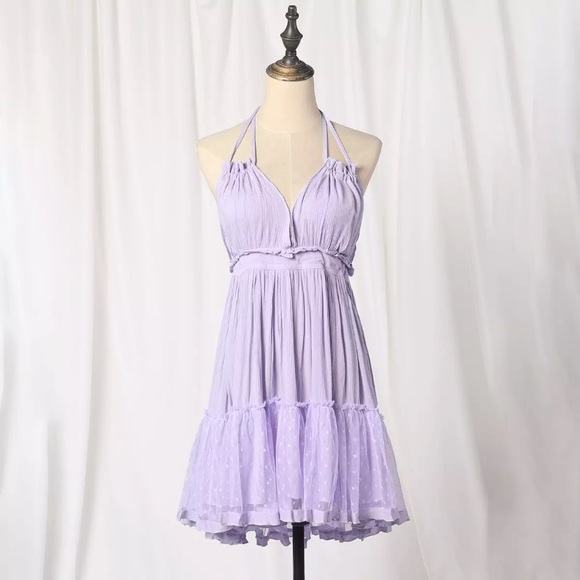 SOLD OUT Lavender Swiss Dot Mesh Halter Mini Dress - Picture 2 of 7